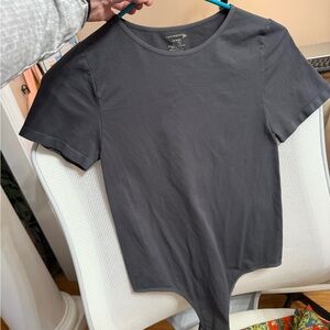 Free People Gray Fitted Short Sleeve Bodysuit